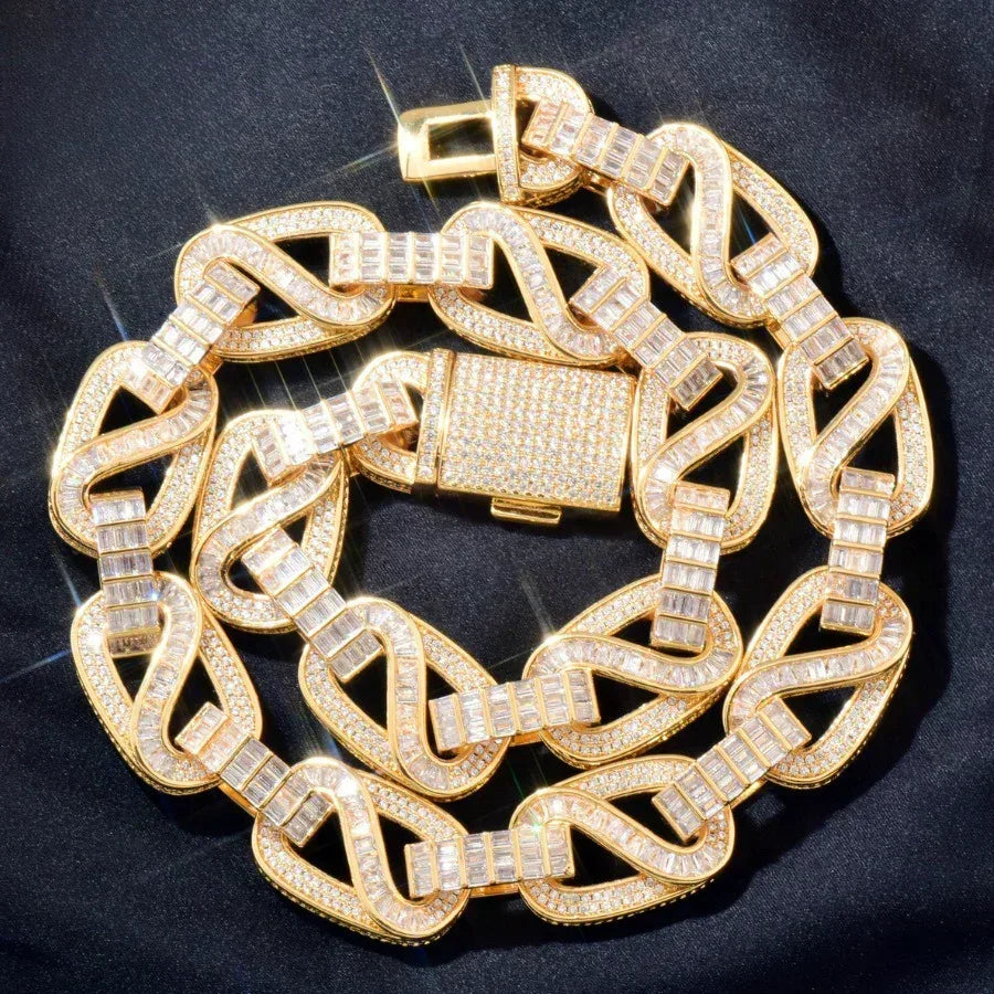 18mm Iced Out T-Shape Mixed Zircon Cuban Chain Necklace - CaratixJewelry